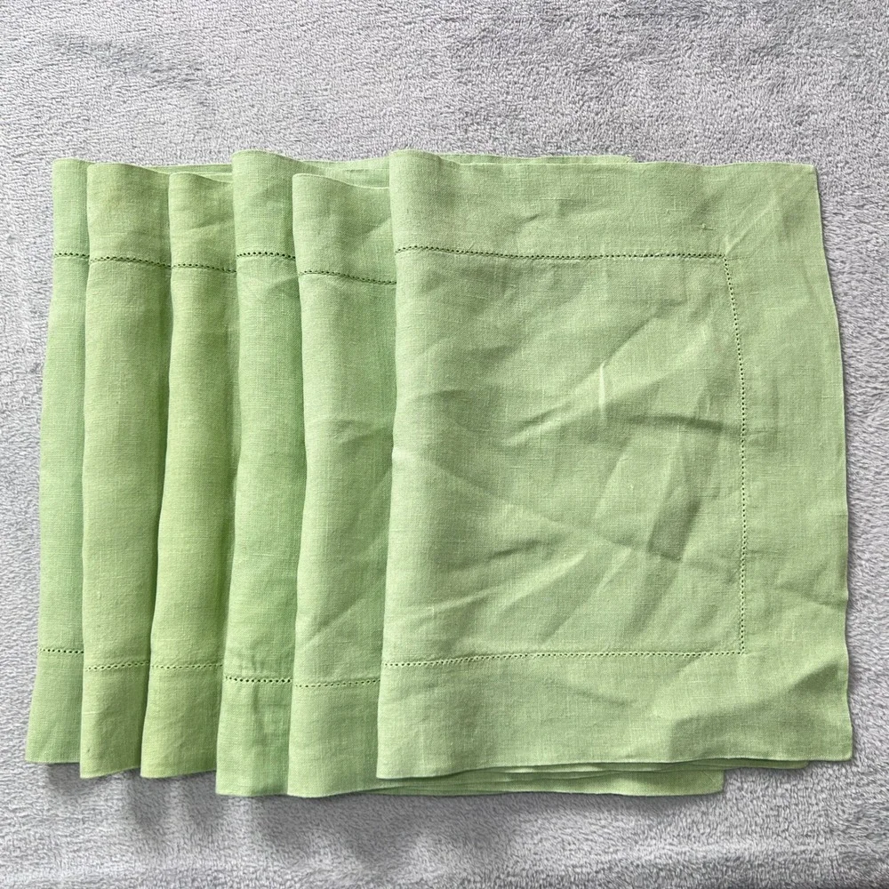 Bloomingdale's At Home Linen Placemats Set of 6 Sage Green Hemstitched Lithuania